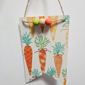 Handcrafted Decoupage Easter Carrots Wooden Hang Tag Tiered Tray Home Decor